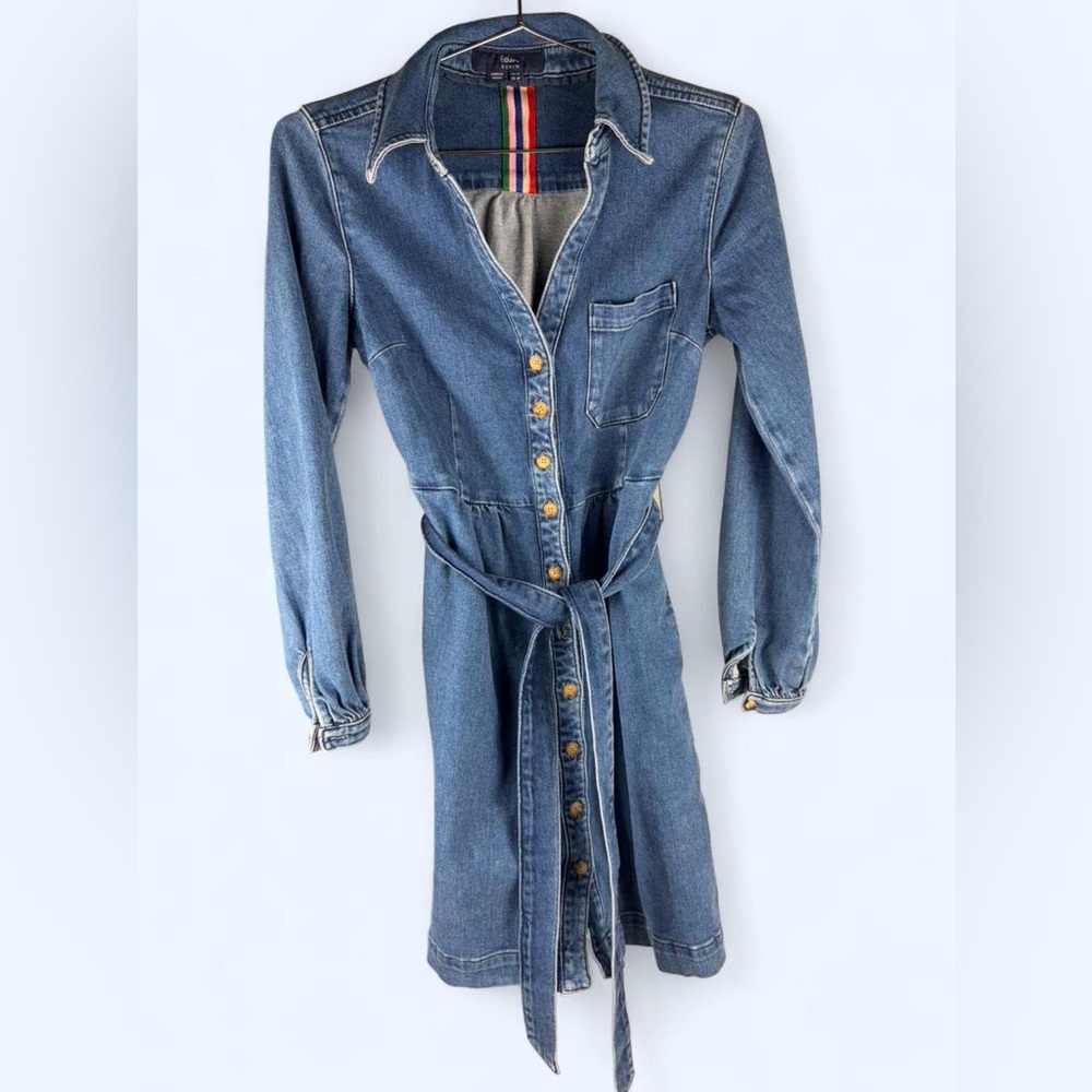 Boden Denim Shirt Dress in Medium Blue with Belt